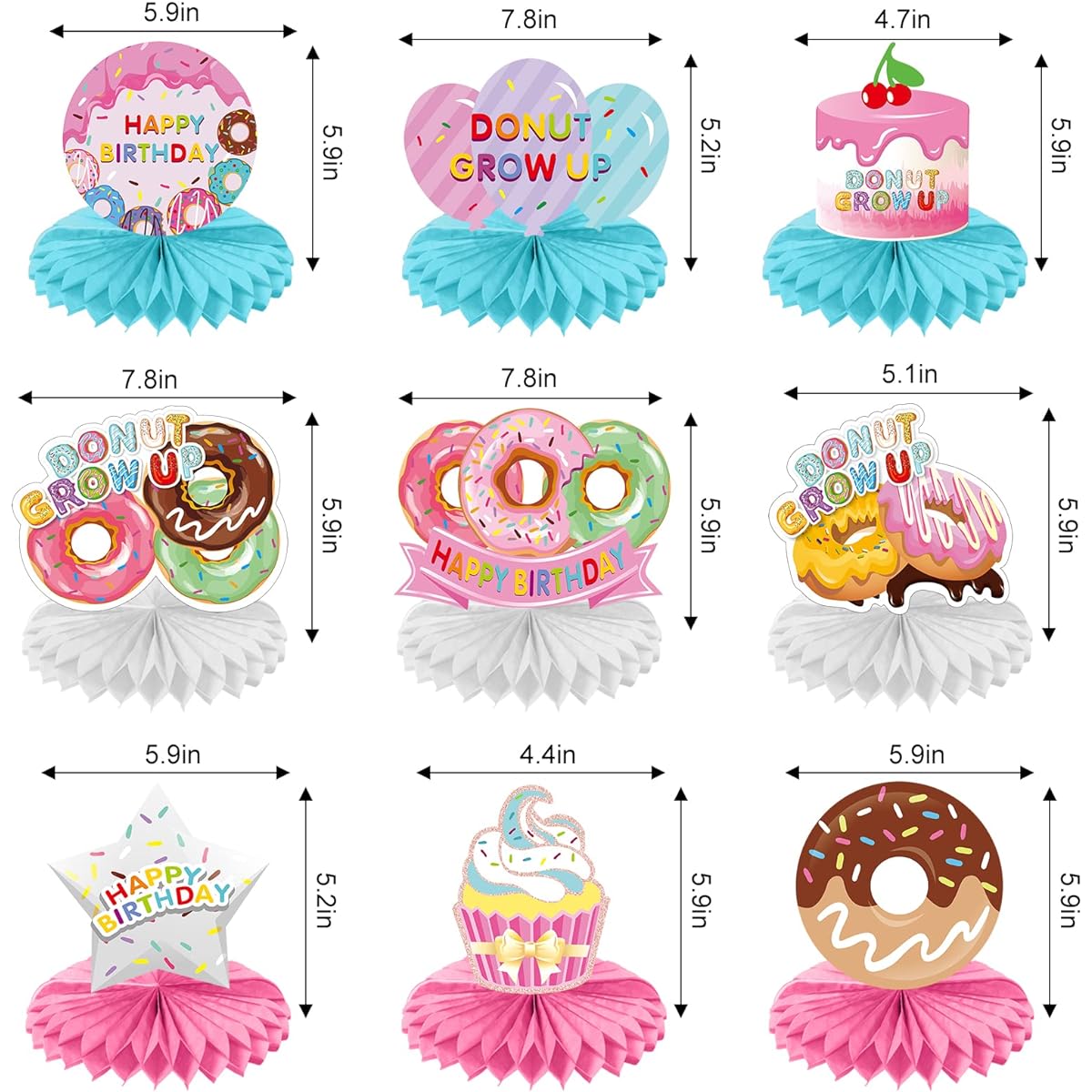 Donut Birthday Party Supplies, Donut Glow Up Table Honeycomb Centerpieces, Donut Theme Table Sign Decor, Donut Happy Birthday Party Decorations for Baby Girls
