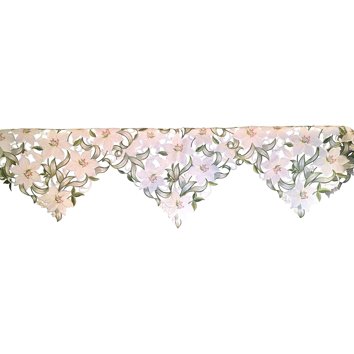 Doily Boutique Easter Fireplace Mantle Runner White Lily Flowers Handmade Size 84 x 27 Inches