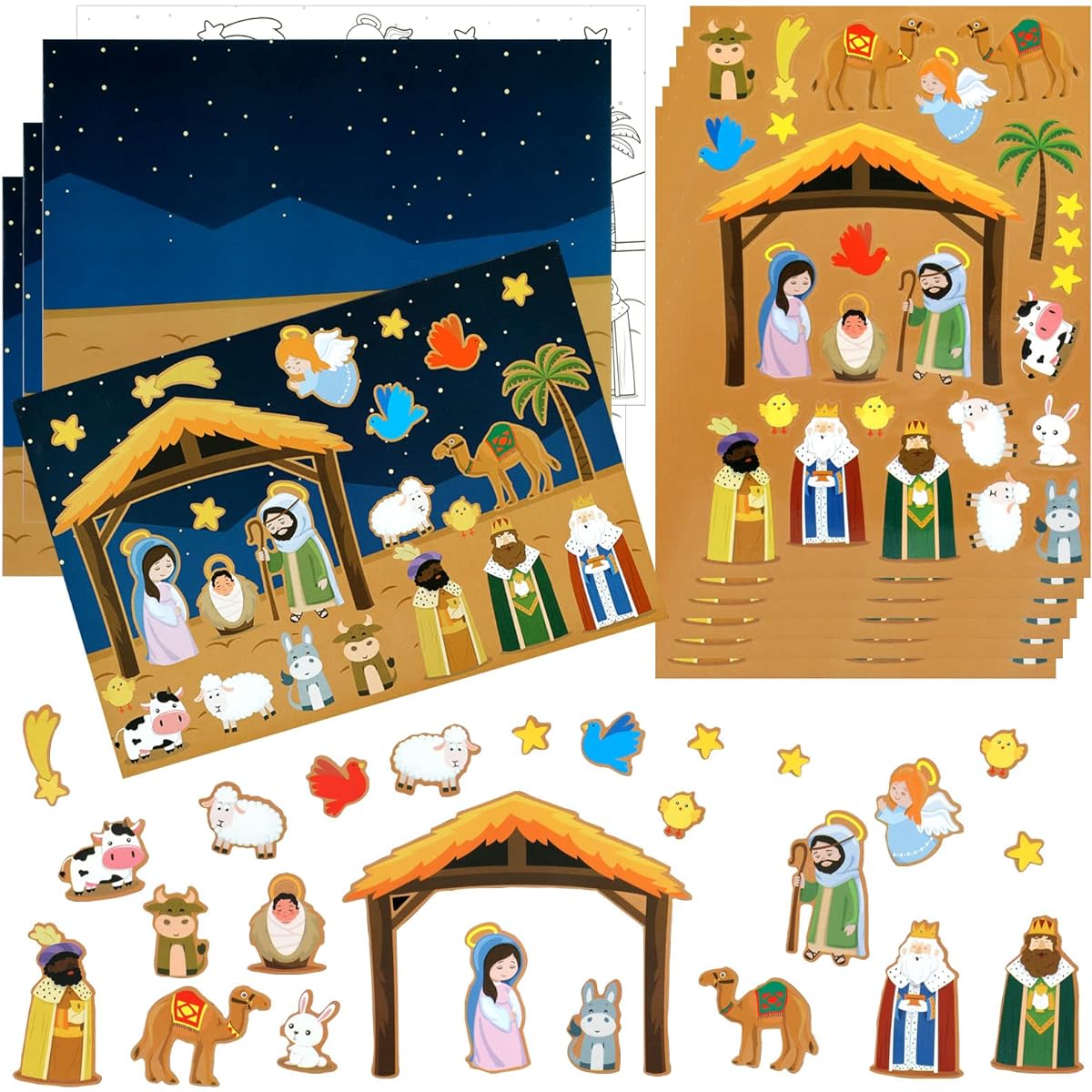 HOWAF Nativity Stickers Scene Kit Christmas DIY Crafts Christmas DIY Painting Crafts Religious Party Favors Nativity Party Games Kids Classroom Activities Christmas Art Decor Supplies