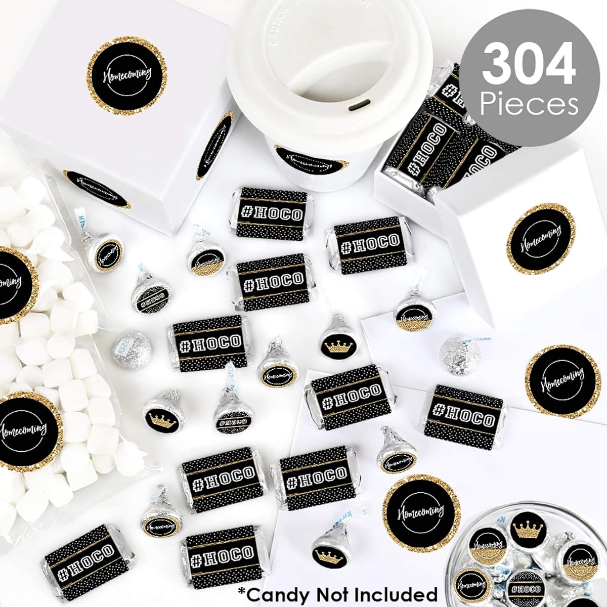 Big Dots by Hoco Dance - Mini Candy Bar Wrappers, Round Candy Stickers and Circle Stickers - Homecoming Candy Favors Sticker Kit - 304 Pieces