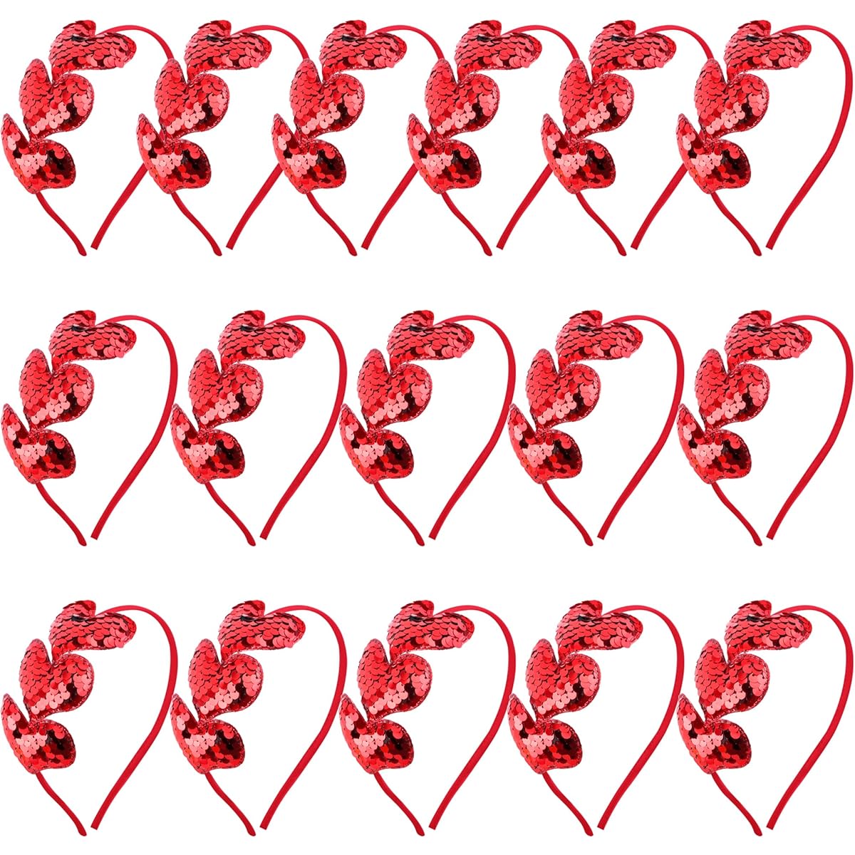 Cotiny 16pcs Heart Headbands Valentine's Day Heart Sequin Hair Hoop Headbands for Kids Adults Valentine's Day Party Supplies