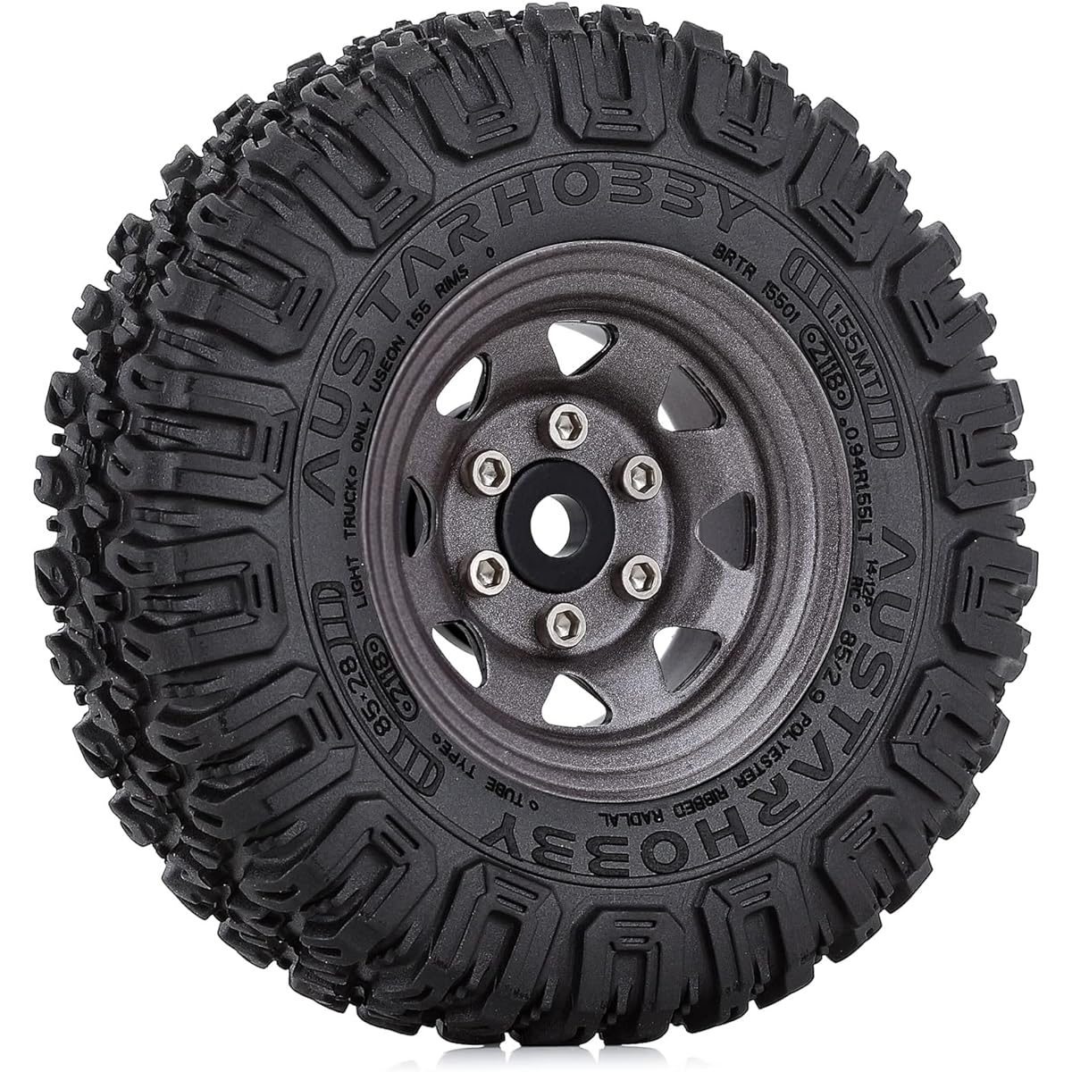 INJORA RC1.55 Crawler Tire and Wheel Metal Wheel Rim Tire Set for RC Crawler Car Axial AX90069 Tamiya CC01LC70 D90 TF2 MST JIMNY (Gray)