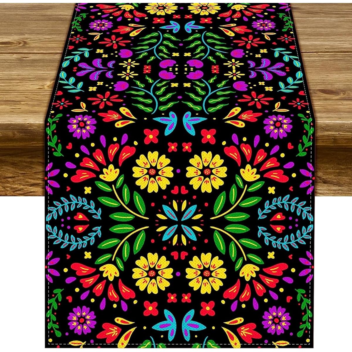 Pudodo Day of the Dead Table Runner Dia De Los Muertos Floral Mexican Fiesta Theme Party Kitchen Altar Dining Room Home Decor (13" x 90")