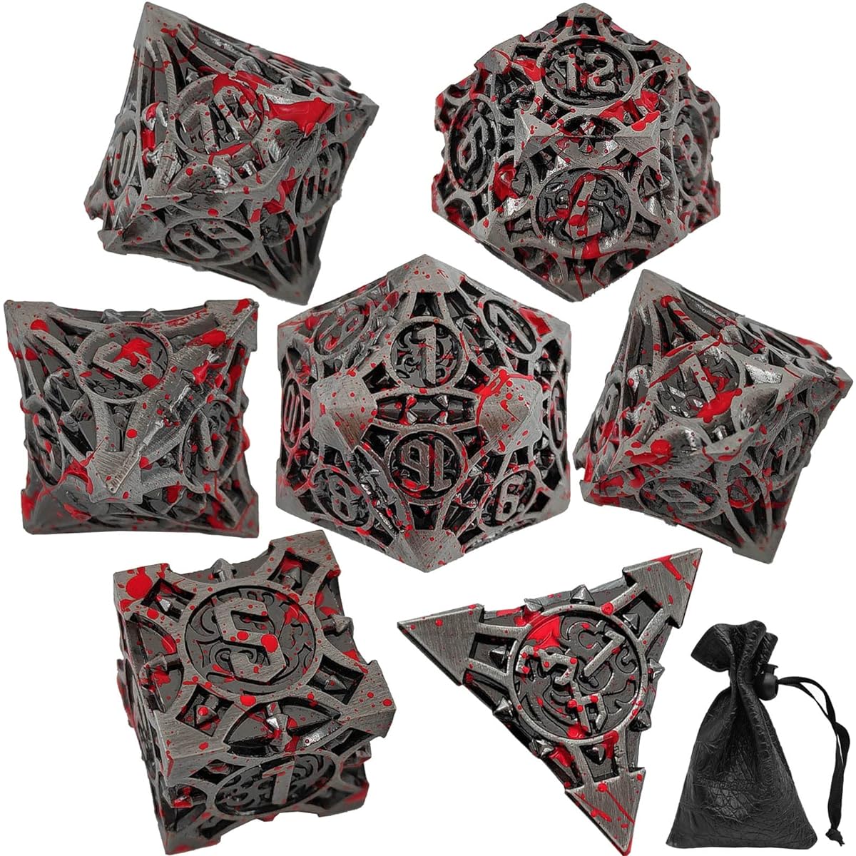 DND Dice Set Metal Polyhedral Dice Set Dungeons & Dragons Dice Large Role Playing Dice D&D Dice MTG RPG Pathfinder D&D Dice Board Game D20 D12 D10 D8 D6 D4 Blood Stained
