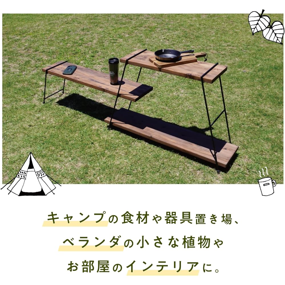 IKplus i-3b Iron Shelf Camping Gear 3 Tiers + Legs Iron & Wood Shelf Iron Rack Made in Japan Industrial Brooklyn