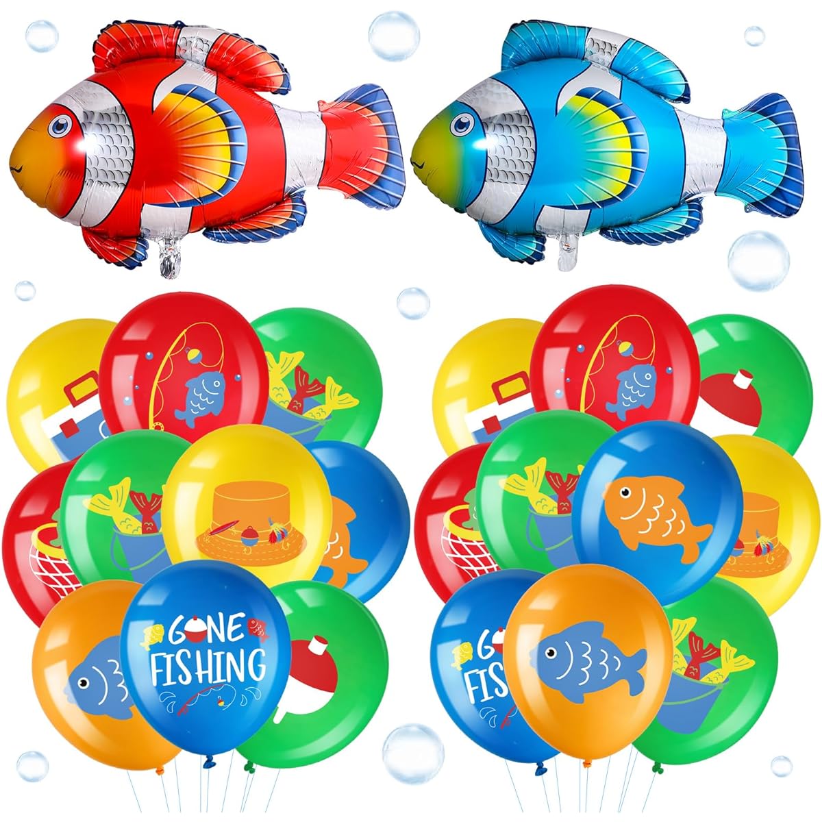 Capoda 38pcs Fish Balloons Fishing Birthday Party Supplies Gone Fishing Latex Balloons Fish Floating Balloons Gone Fishing Party Supplies Clownfish Foil Balloons Fish Under the Sea Party Decorations