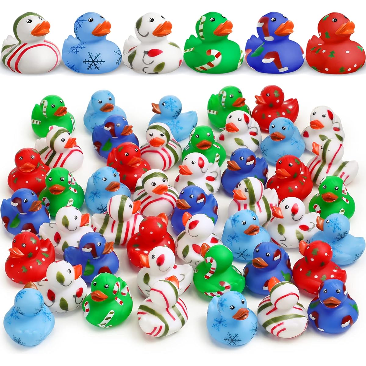 Vinsot 48pcs 2" Christmas Rubber Ducks Little Ducks Favors Christmas Theme Ducks for Bathtub Pool Bath Winter Holiday Birthday Party Gifts Goodie Bag Fillers 6 Styles