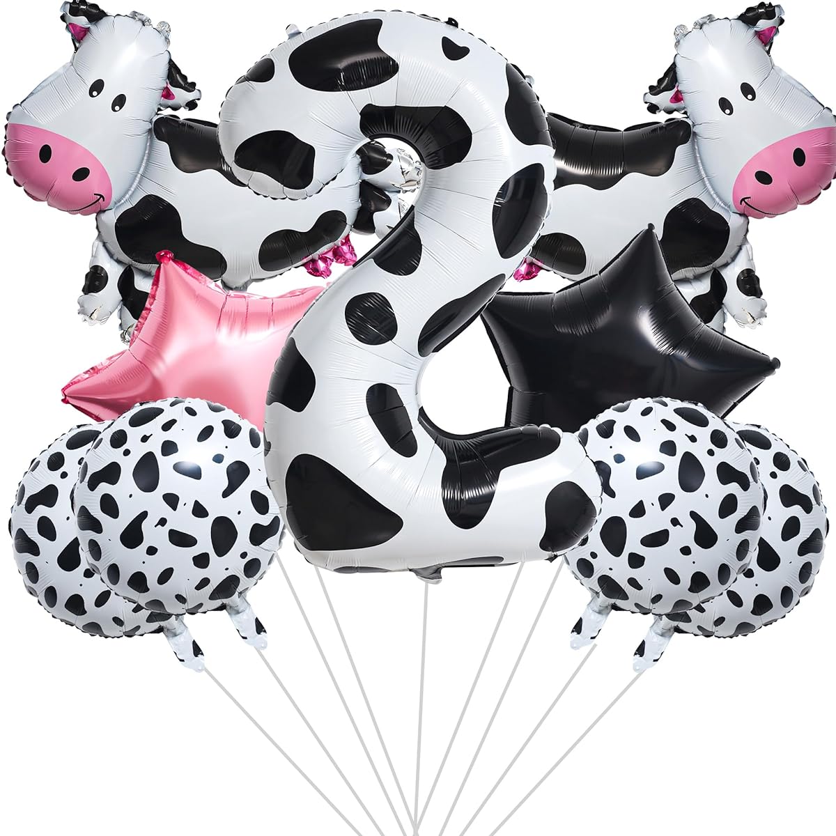 Cow Birthday Decorations, 9 Pcs Cow Print Foil Balloons Birthday Party Balloons Farm Animals Mylar Balloons for Girls Boys Birthday Party Supplies Baby Shower 40" (2nd Birthday)