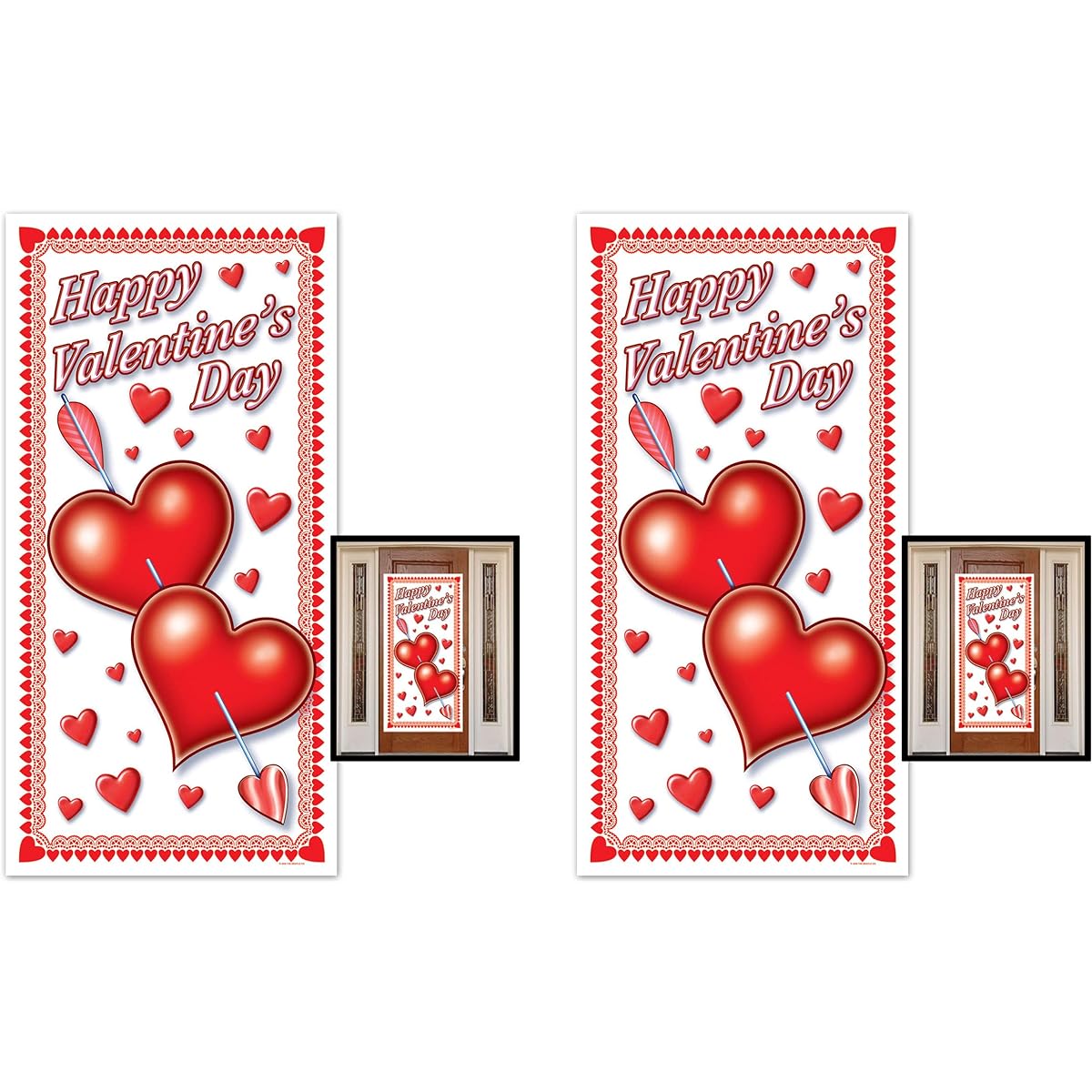 Beistle S70010AZ2 Happy Valentine's Day Door Cover 2 Piece 30" x 5' Red/White