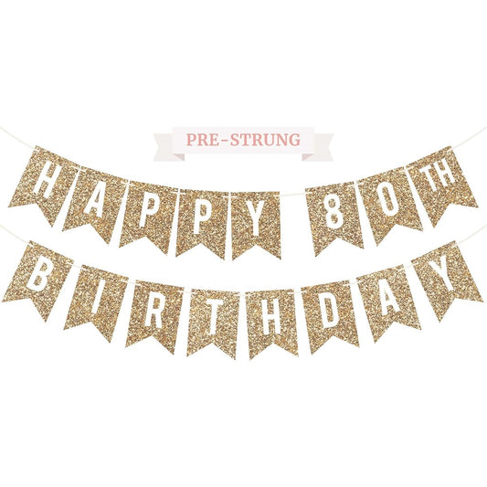 80th Birthday Banner - No DIY Required - Gold Glitter 80th Birthday Party Banner for Men and Women - Garland Strung on 6 Feet Strands - Gold Birthday Party Decorations & Decorations Never mentioned DIY? ?