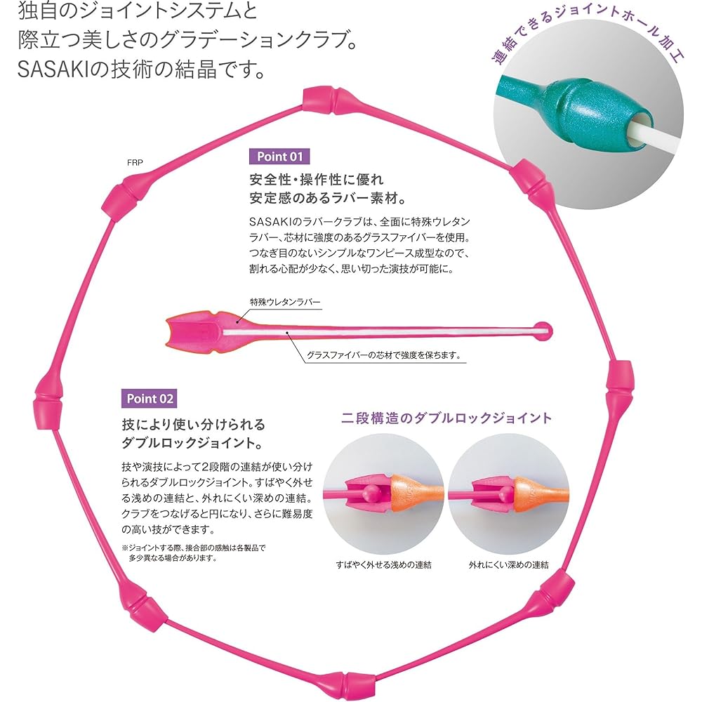 SASAKI Rhythmic Gymnastics Equipment Club International Gymnastics Federation Certified Product Japan Gymnastics Association Certified Rubber Club (Short) Length 40.5cm M-34JKH-F