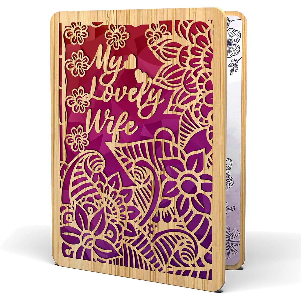 AGAPE LOVE CARDS Mother's Day Cards for Wife - | Real Bamboo | 6" x 4.5" - 1 Pack (Envelope Included) | Laser Cut Floral Themed Mother's Day Cards from Husband or Significant Other.