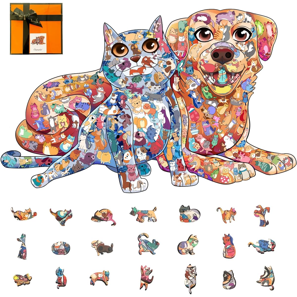 OURUOLA Wooden Jigsaw Puzzle for Adults Kids Unique Cat and Dog Puzzle Fun Game for Family and Friends 2021 Best Christmas Toy Gift 11.4 x 7.1 Inch - 177 Pieces Medium Size