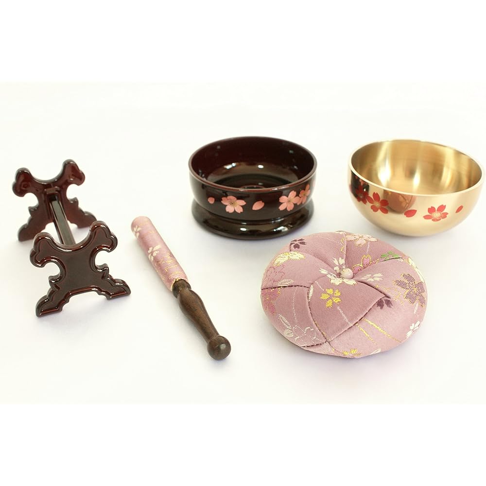 Buddhist utensils Orin complete set Sakura Sakura Makie Domestic production