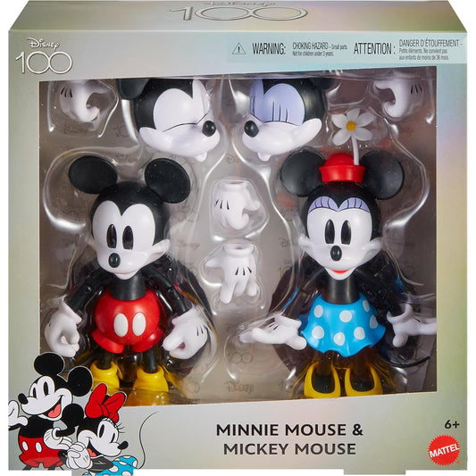 Disney 100 Collectible Action Figures Mickey and Minnie Mouse Poseable Characters Swap Heads and Hands Soft Goodness