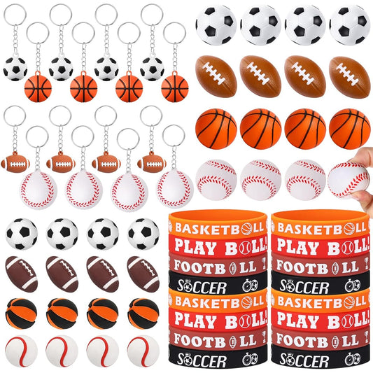 64 Pieces Sports Party Favors Set Sports Party Goodie Bag Fillers Mini Sports Ball Sports Keychain Silicone Bracelet Sports Ball Eraser Sports Theme Birthday Party Favors Ornaments