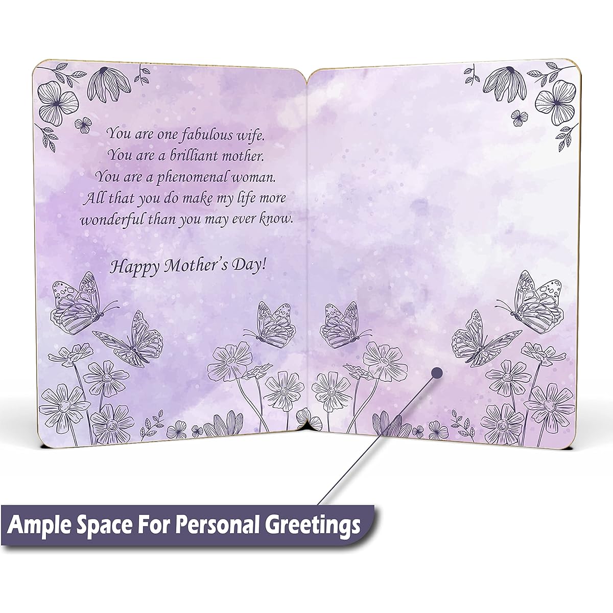 AGAPE LOVE CARDS Mother's Day Cards for Wife - | Real Bamboo | 6" x 4.5" - 1 Pack (Envelope Included) | Laser Cut Floral Themed Mother's Day Cards from Husband or Significant Other.