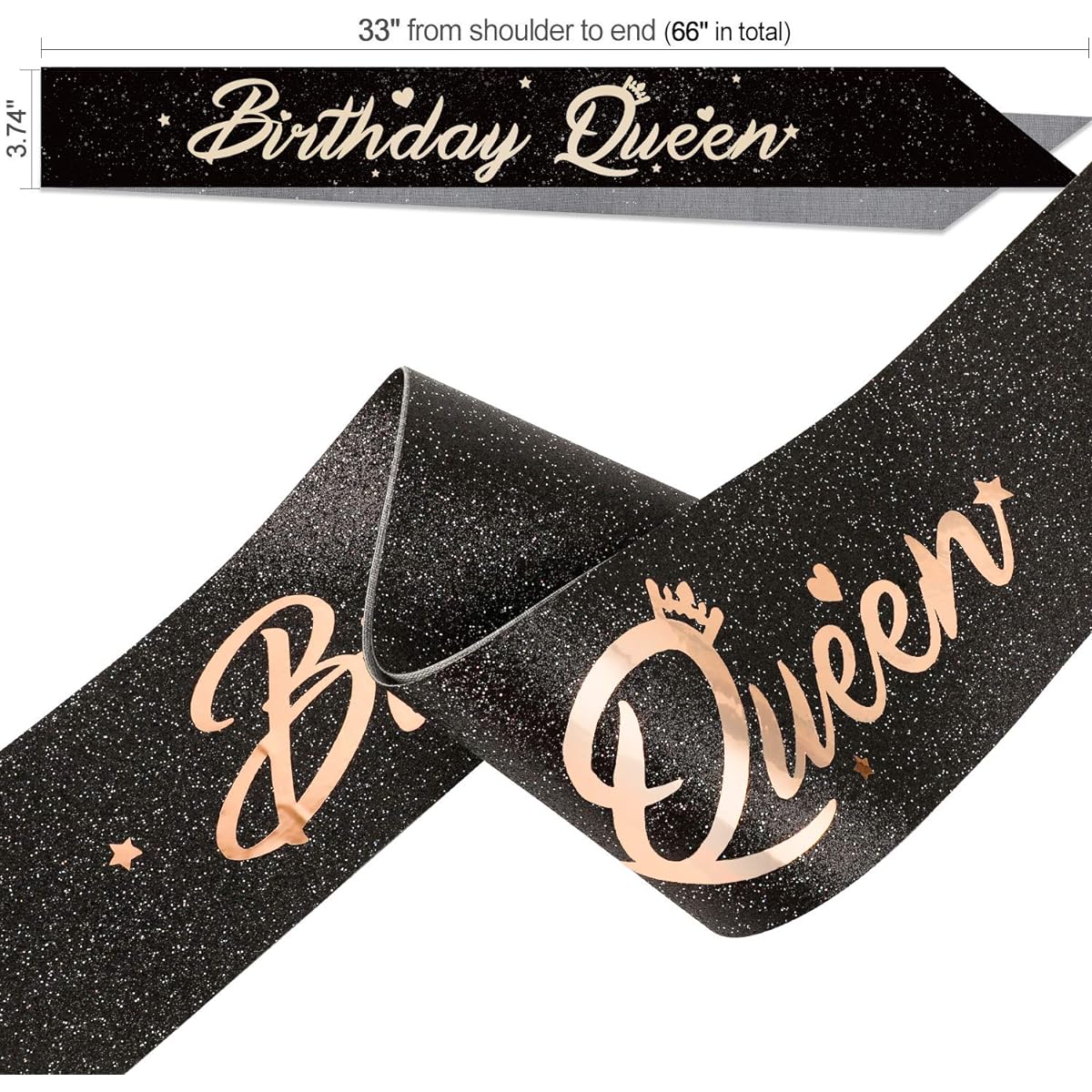Konsait Birthday Sash, Birthday Sash for Girls | Birthday Queen Black Glitter Rose Gold Foil | Birthday Gift, Birthday Party Favors Decorations - 16th18th 21st 30th 40th 50th Birthday
