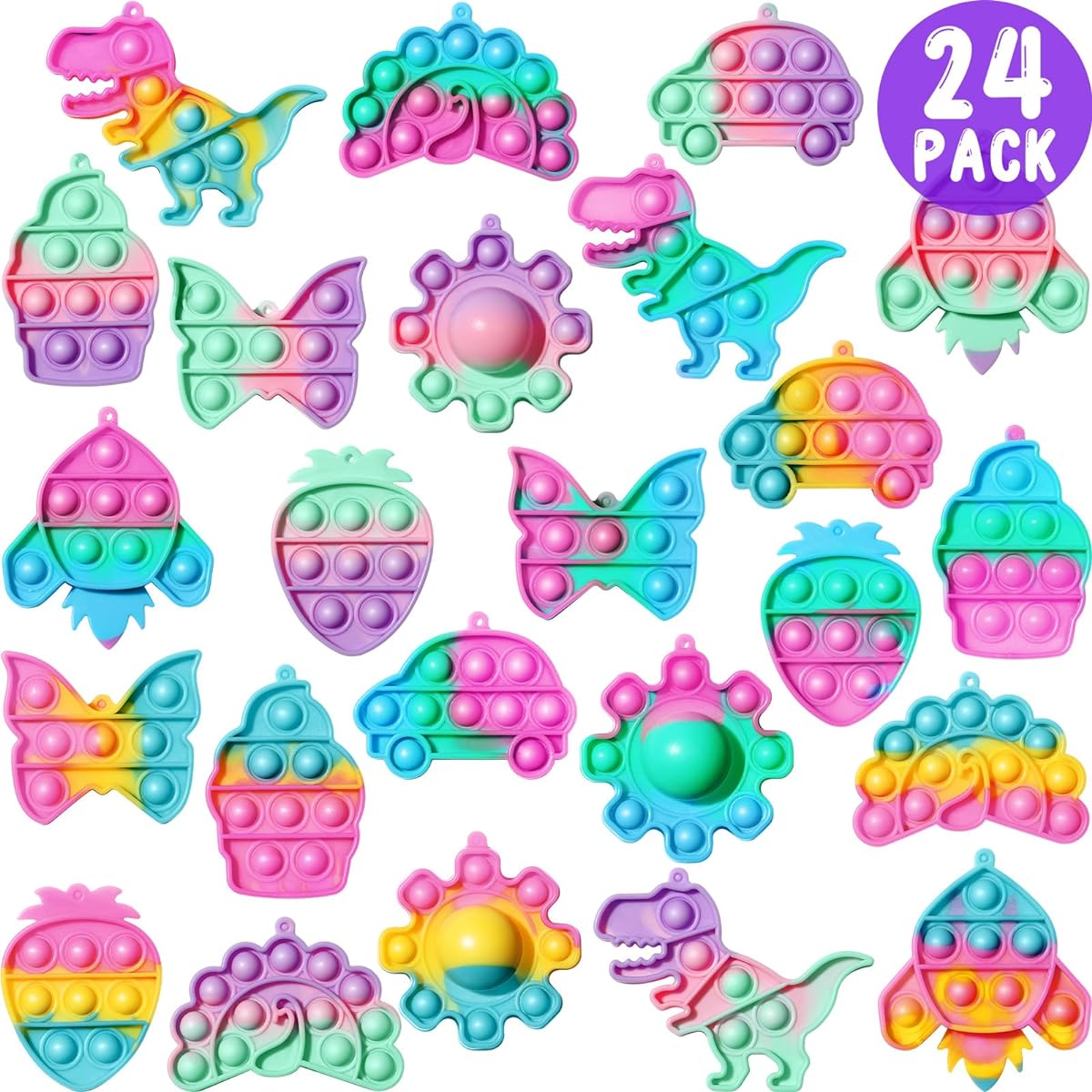Qinline Valentine's Day Gifts for Kids Set of 24 Valentine's Day Cards Dinosaur Pop Bubble Fidget Toys Bulk for 3-12 Year Old Boys/Girls Valentine's Party Favors Class Exchange for Ages 3+