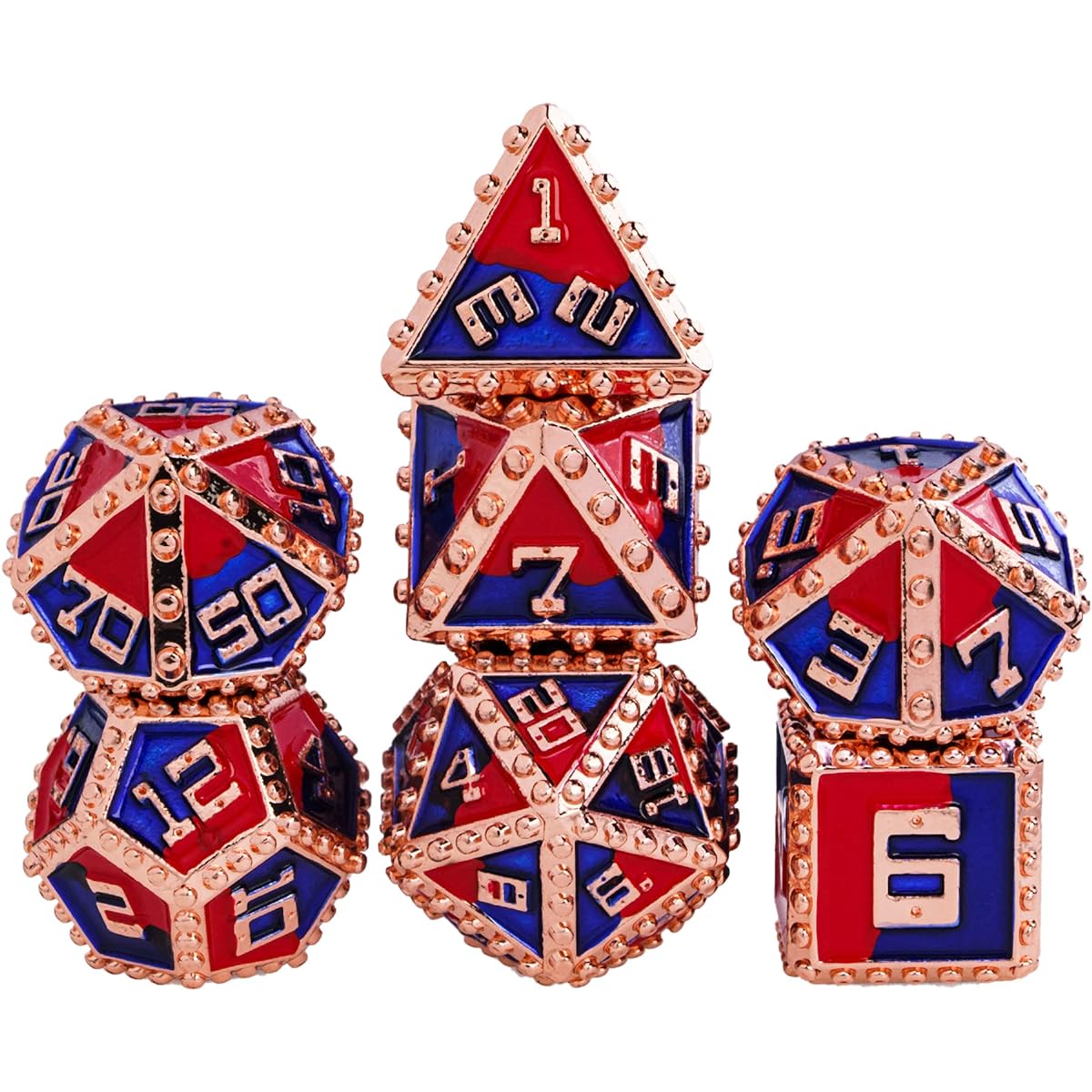 UDIXI Metal Dice Set, Metal DND Dice Set, Rivet D&D Dice Set for Dungeons and Dragons, Polyhedral Dice Set for Pathfinder MTG (Red Copper-Red Blue)