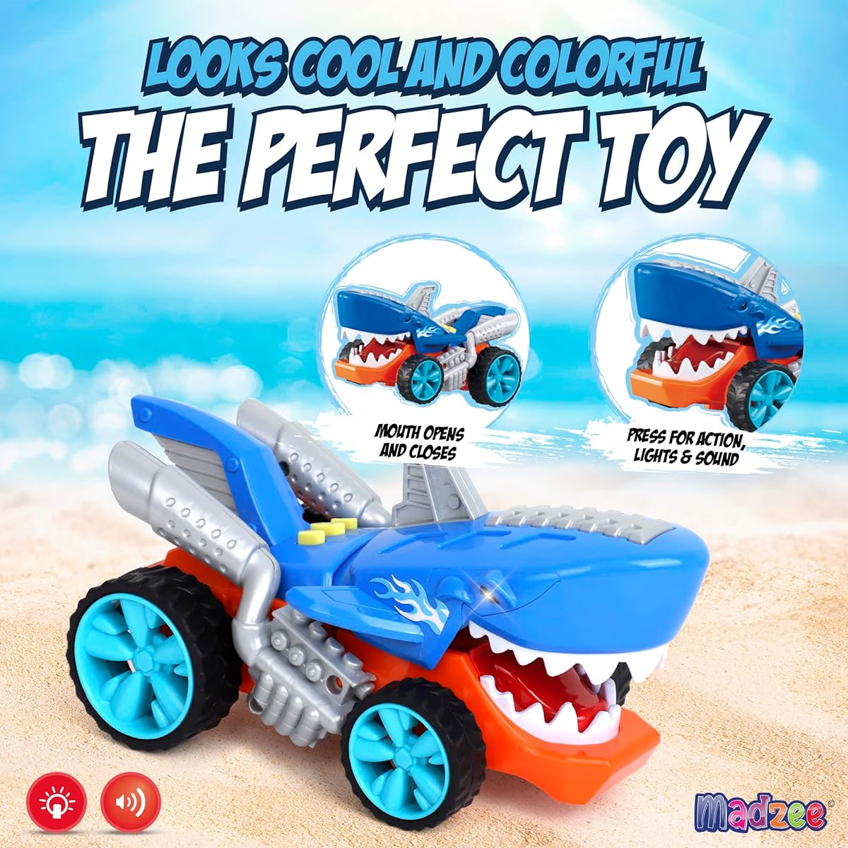 Madzee Monster Vehicle (Shark) - Battery Operated Truck with Lights & Sounds - Great Toy for Boys and Girls Ages 3+ Toddler Gift Birthday Party Christmas
