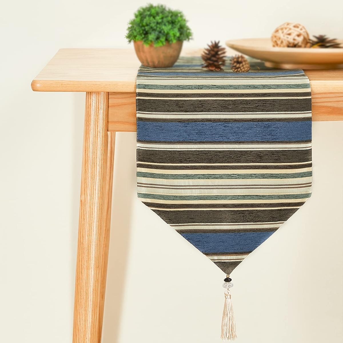 Top Finel Dining Table Runner 36 Inch Washable Cotton Linen Coffee Table Runner with Tassels for Wedding Party Holiday Decorations, Navy