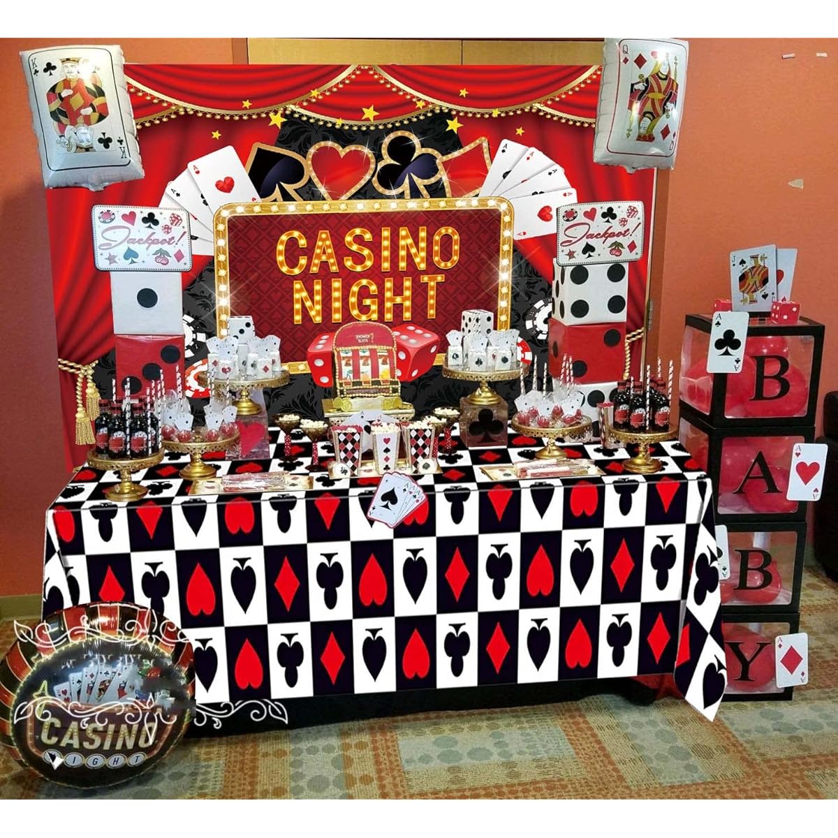 Casino Night Theme Backdrop Poker Las Vegas Game Night Photography Backdrop Casino Birthday Party Supplies (7x5ft)