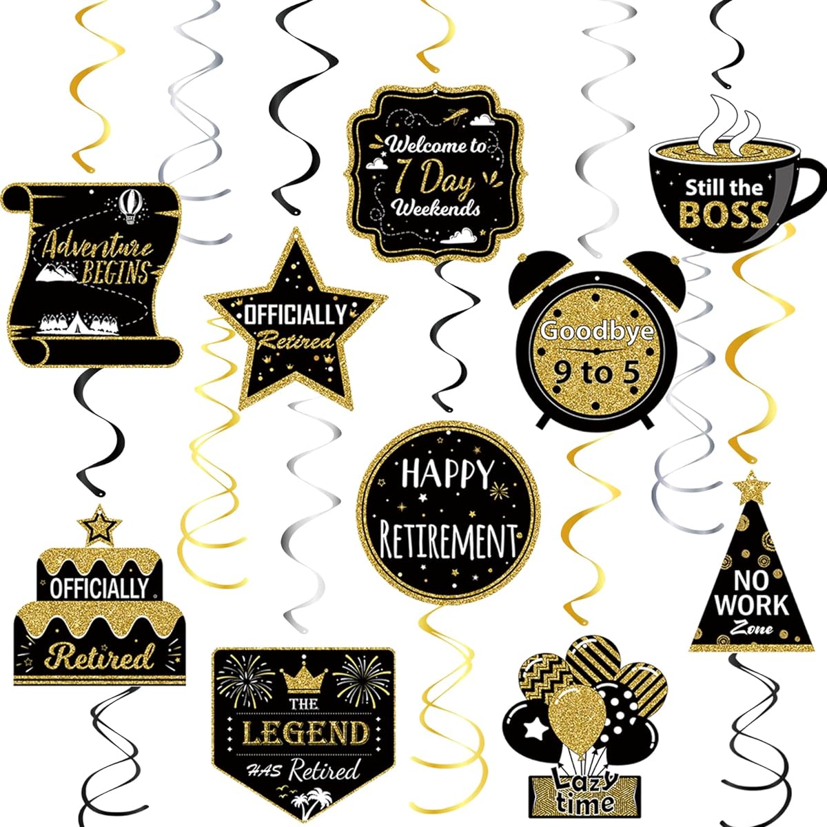 Retirement Party Decorations 16 Pieces Black and Gold Retirement Hanging Decorations Retirement Party Supplies