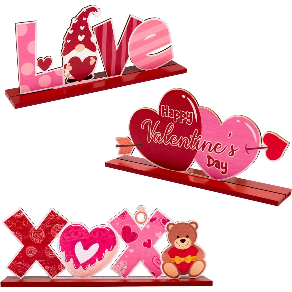 Haooryx Love Heart Wooden Table Centerpieces Gnome Love Heart Shape Table Topper Sign Wood Craft Centerpiece Decor for Date Dinner Engagement Party Wedding Anniversary Table Topper Decoration 3 Pieces