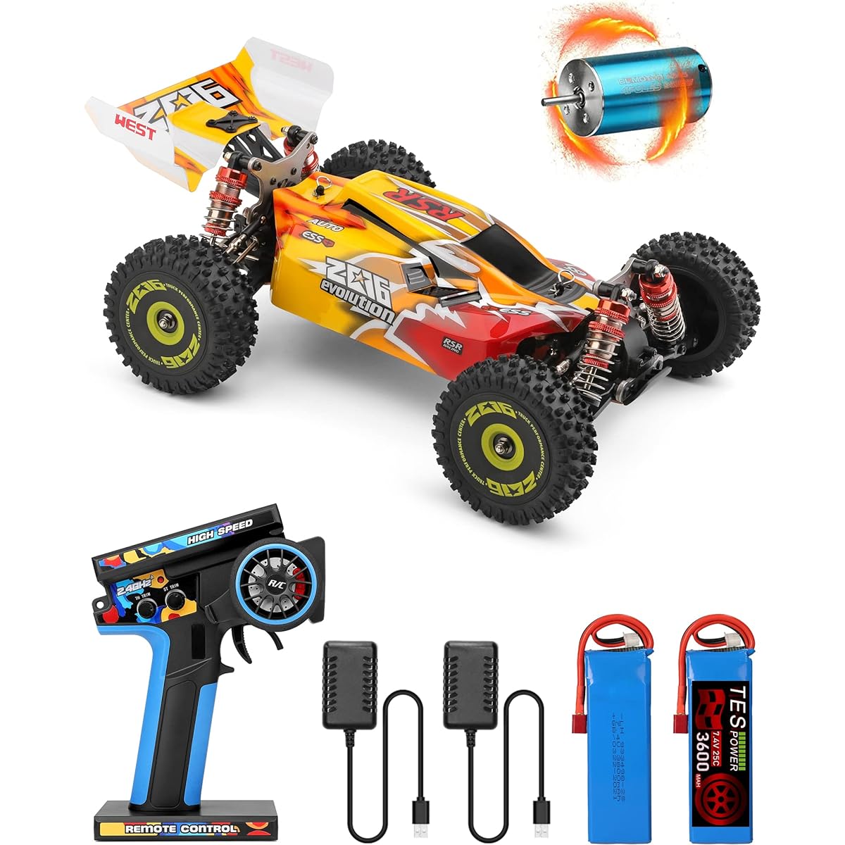 Wltoys 75KMH Brushless RC Car 144010 Remote Control Car Wltoys 144001 Upgrade Brushless Motor Top Speed 4WD 1:14 Buggy with Metal Chassis 2 Batteries 2 Chargers Gift for Boys and Adults