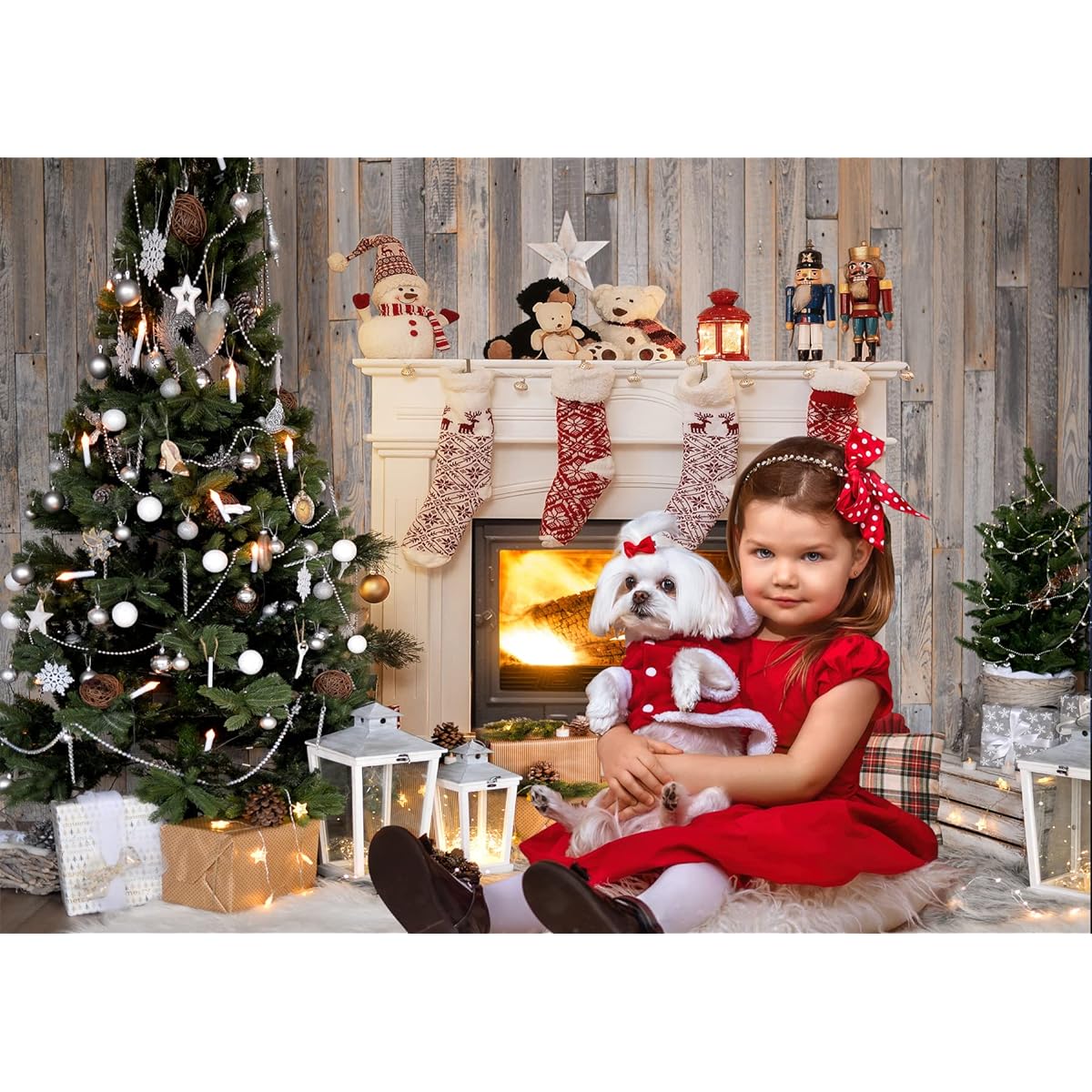 LTLYH 8x6ft Christmas Fireplace Backdrop Christmas Photo Backdrop Christmas Tree Gift Party Decoration Backdrop Christmas Photo Props Booth Banner Backdrop