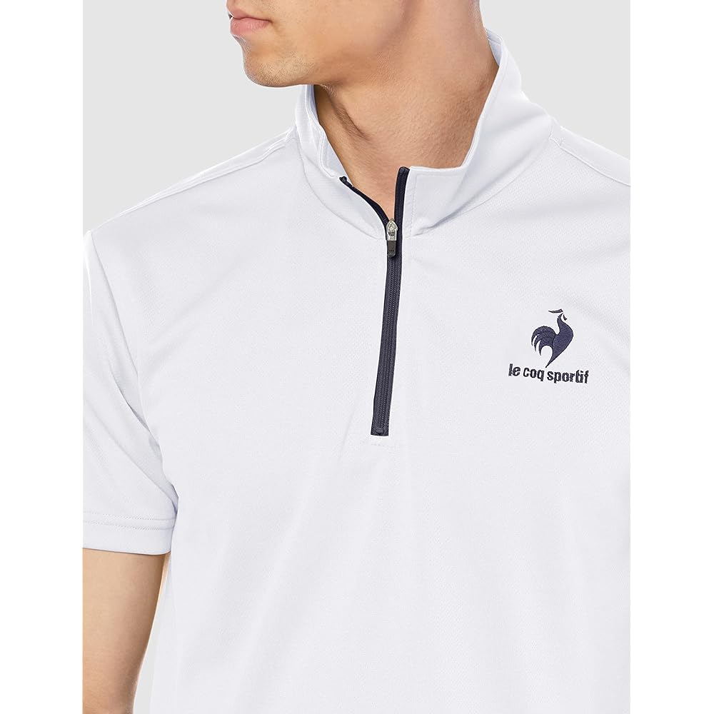 [Le Coq Sportif] Men's Short Sleeve Half Zip Shirt, Sweat Absorbent, Quick Drying, Stretch, One Point Training