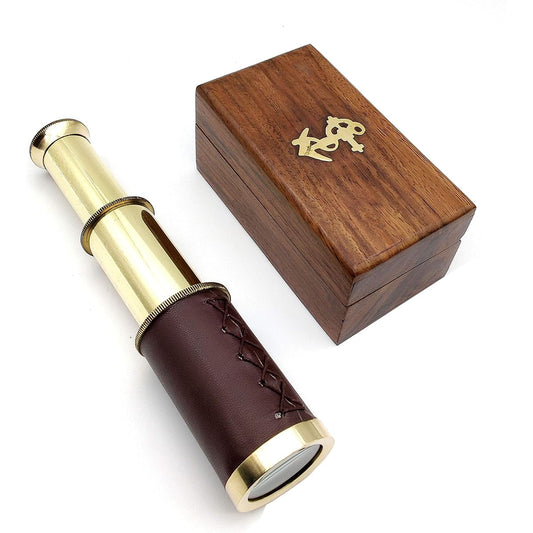 5MoonSun5's Nautical Brass Telescope with Box, Brass, Brown Leather