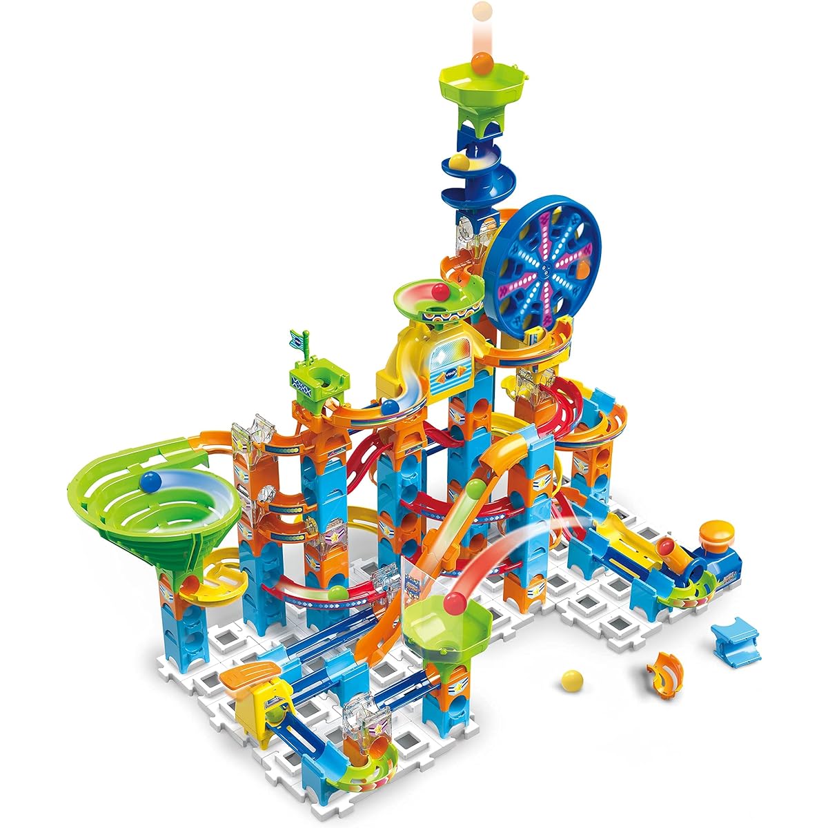 VTech Marble Rush Adventure Set Building Toy for Kids with 10 Marbles and 128 Building Pieces, Electronic Track Set, Color-Coded Toy with Sounds for Boys and Girls, Ages 4+, English Version