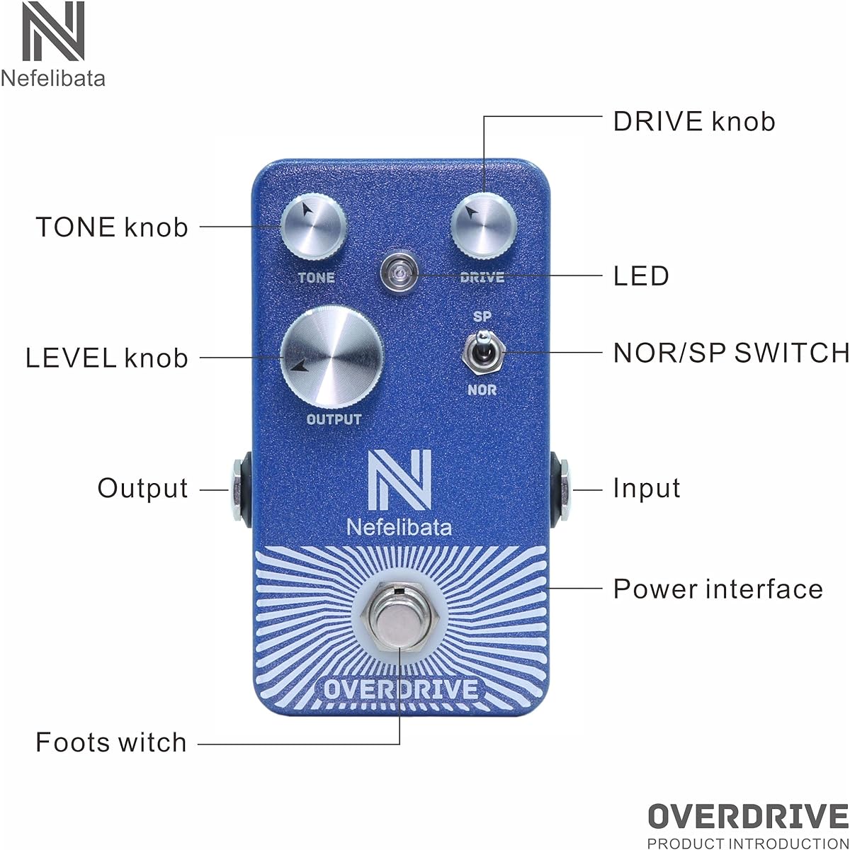 Overdrive Electric Guitar Effect Pedal Handmade Two Frequency Clipping Modes and True Bypass Design Achieves a Wide Range of Overdrive Tones from Retro to Modern Blue Metal Shell