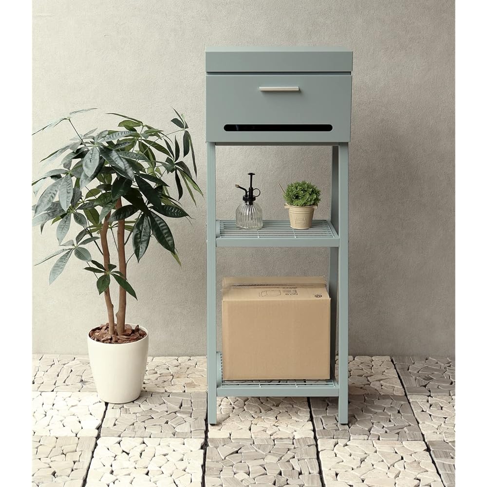 MOJYU Stand Post Orla Blue Gray SDM-044 Post Mail Box Stylish Mailbox Delivery Box Scandinavian Style with Lock Freestanding Stand High Type Entrance Home Use