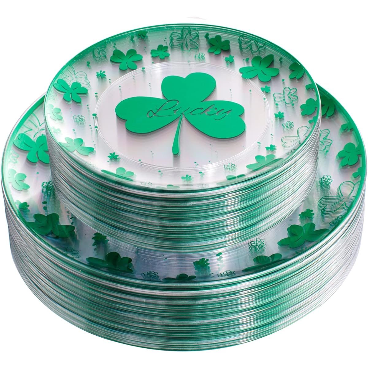 U-QE 60 Clear & Green Plastic Plates - Green Disposable Plates - Premium Hard Plastic Disposable Plates, 30 Dinner Plates 10.25" & 30 Dessert Plates 7.5", Perfect for St. Patrick's Day