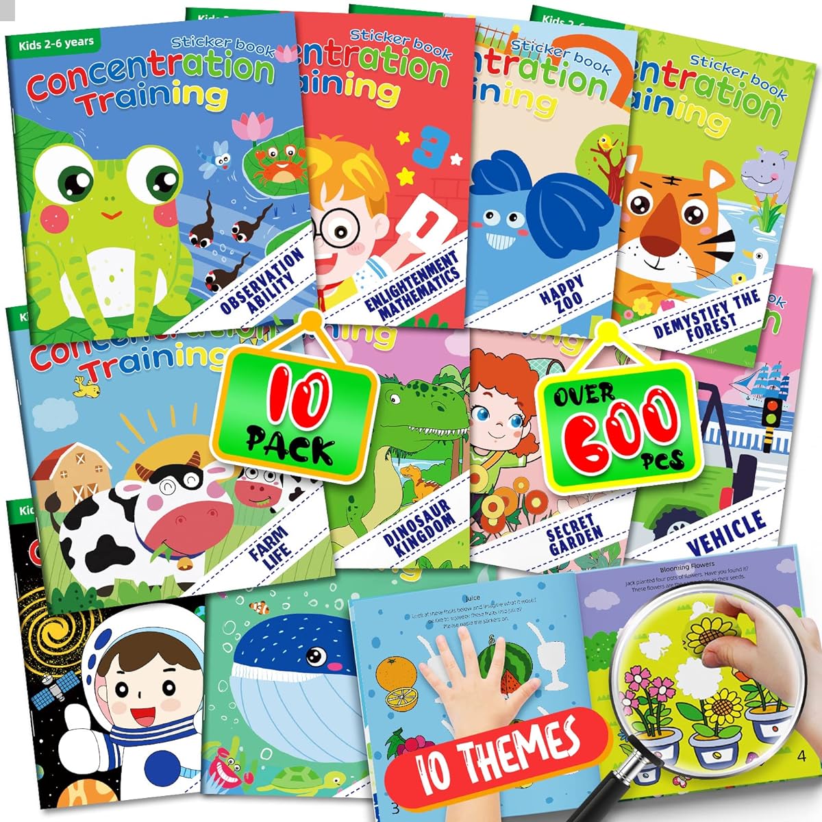 Pack of 10 sticker books for kids.