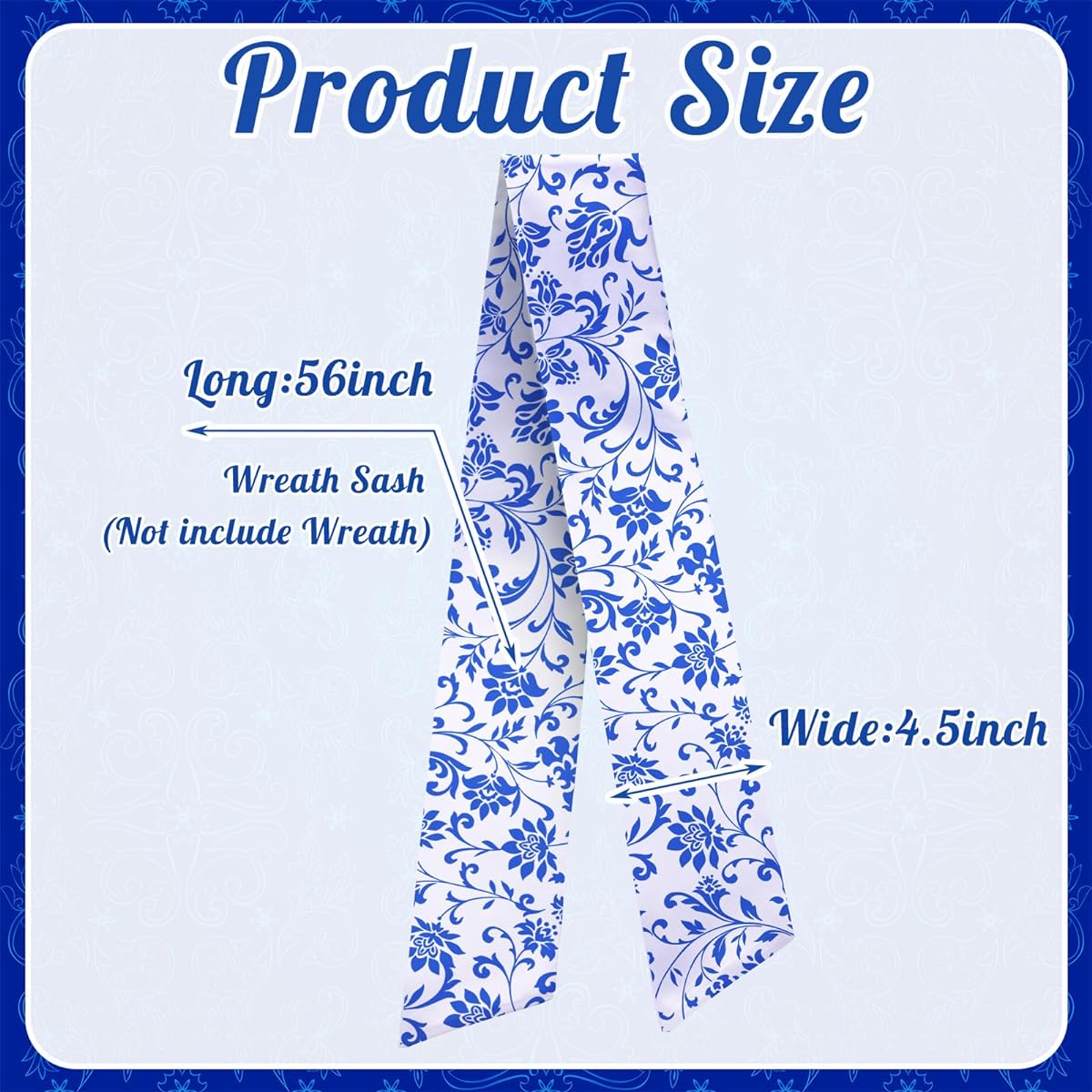 VitalCozy 2pcs Independence Day Wreath Sash for Front Door Chinoiserie Patriotic Wreath Sash Embroidered Wreath Accessories Monogram Outdoor Indoor Party Yard Doorway 4.5" W x 56" L (Chinoiserie)