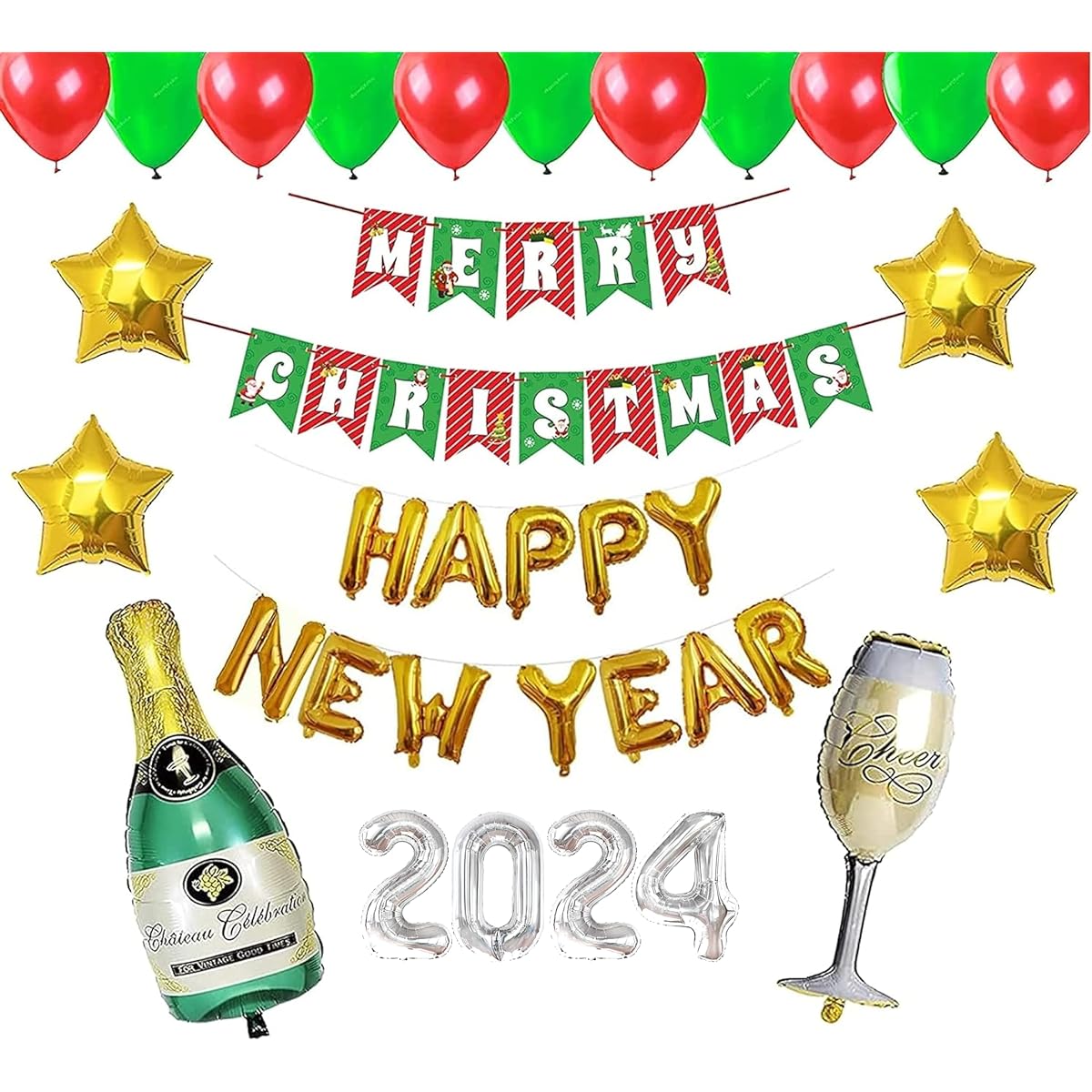 TOYXE Merry Christmas and Happy New Year Balloon Decoration Set of 42