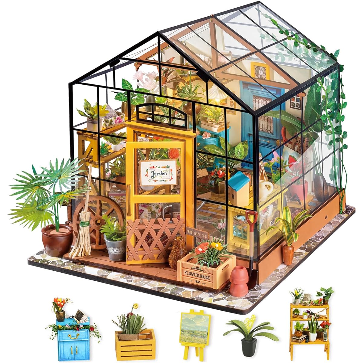 (04 Greenhouse) - Rolife Wooden Room Model Kits-Flower House-Home Decoration-Mini House Kit Crafts-Miniature Set To Build-Birthday Christmas Valentine's Day Gifts for Girls Friends Girlfriends Mom Wife Daughter