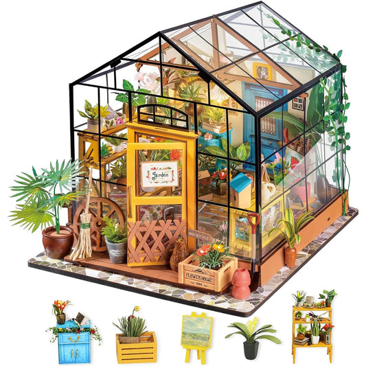(04 Greenhouse) - Rolife Wooden Room Model Kits-Flower House-Home Decoration-Mini House Kit Crafts-Miniature Set To Build-Birthday Christmas Valentine's Day Gifts for Girls Friends Girlfriends Mom Wife Daughter
