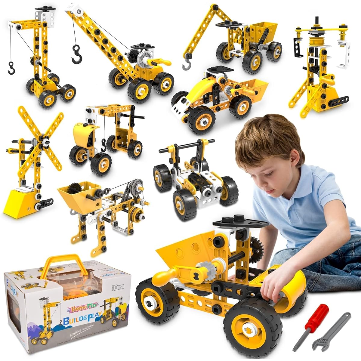 Educational Toys STEM Learning Kit 10 in 1 Building Blocks for Preschool Kids 108 Pieces Engineering Toys Creative Set Gifts for Boys Ages 5 6 7 8 9+
