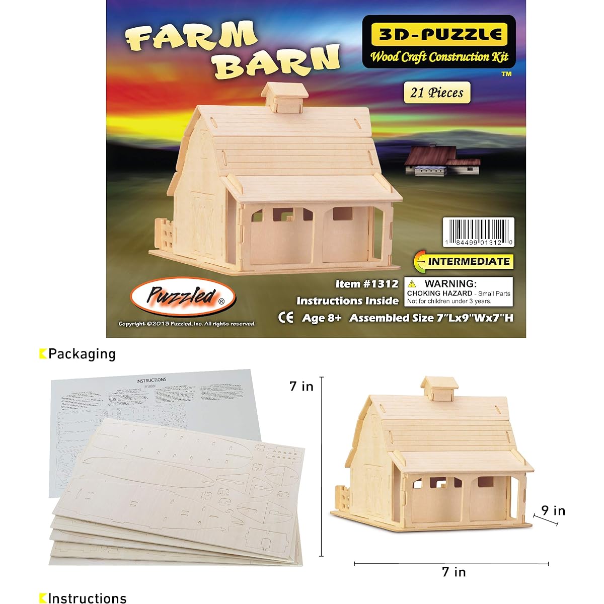 Puzzled Farm Barn 3D Natural Wood Puzzle