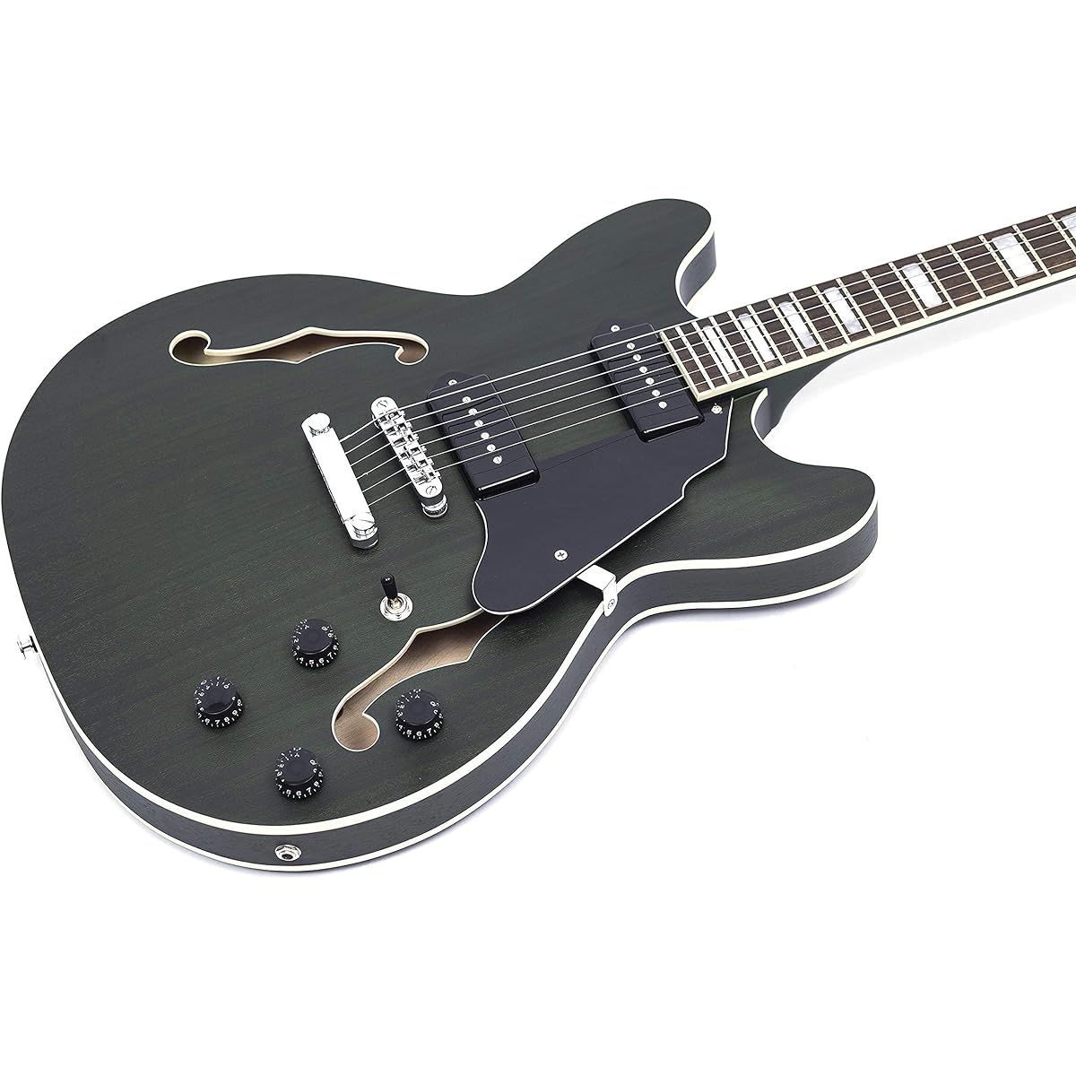 GROTE Full Scale Electric Guitar Semi-Hollow Body Guitar P90 Bone Nut Matte Paint (Green)