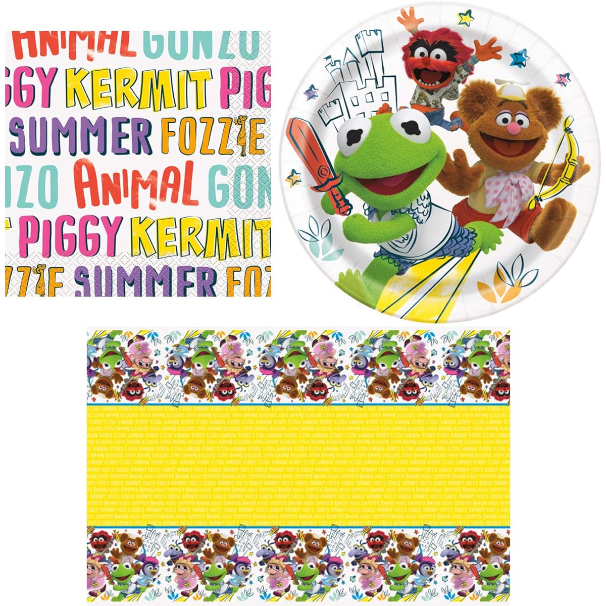 ClassicVariety Muppet Babies Napkins, Plates, Table Cover and Happy Birthday Party Bundle for 16 Guests Includes 1 Maze Game Activity Card