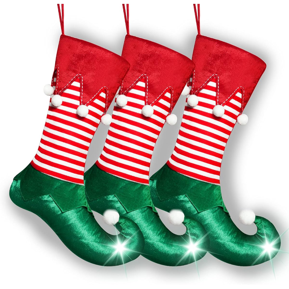 TangJing Elf Christmas Stockings 21 Inch Fun Elf Christmas Stockings with Striped Decorative Corduroy for Elf Christmas Stocking Decorations (3 Pieces)