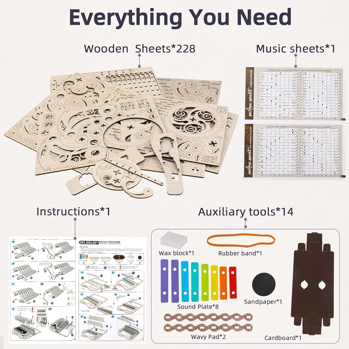 nicknack 3D Wooden Puzzle Model Kits for Adults Piano Mechanical Music Box Model Wooden Xylophone Toy