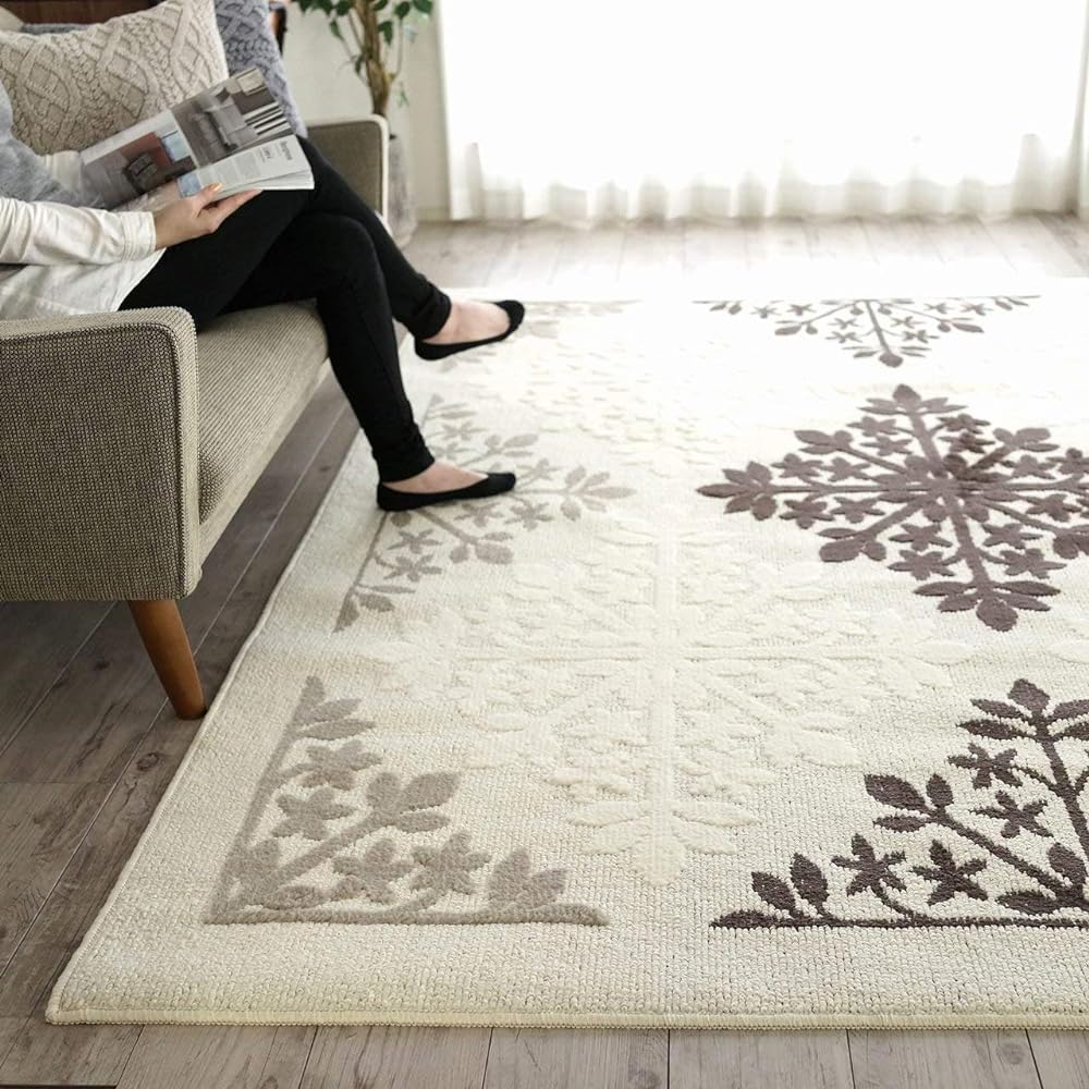 Sayan Sayan Washable Anti-bacterial Anti-mite Rug Motif Lace 130x190 1.5 tatami Brown Made in Japan