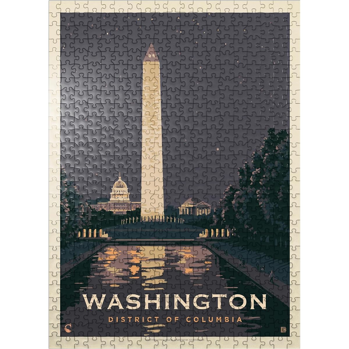 Washington DC: Reflections of Liberty, Vintage Poster - Premium 500 Piece Jigsaw Puzzle for Adults